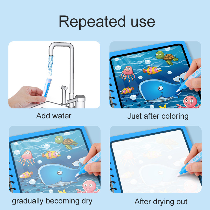 Magic Water Book with Pen Part - Reusable Water Magic Coloring Book 评论和价格