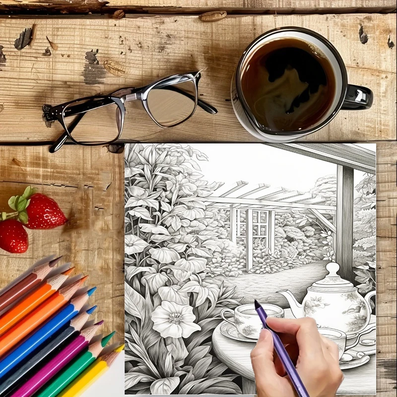 Tea In The Gardens Coloring Bo - Adult Coloring Book Stress Relief 评论和价格
